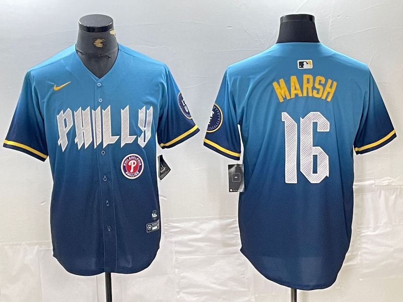 Men Philadelphia Phillies #16 Marsh Blue City Edition Nike 2024 MLB Jersey style 1->philadelphia phillies->MLB Jersey